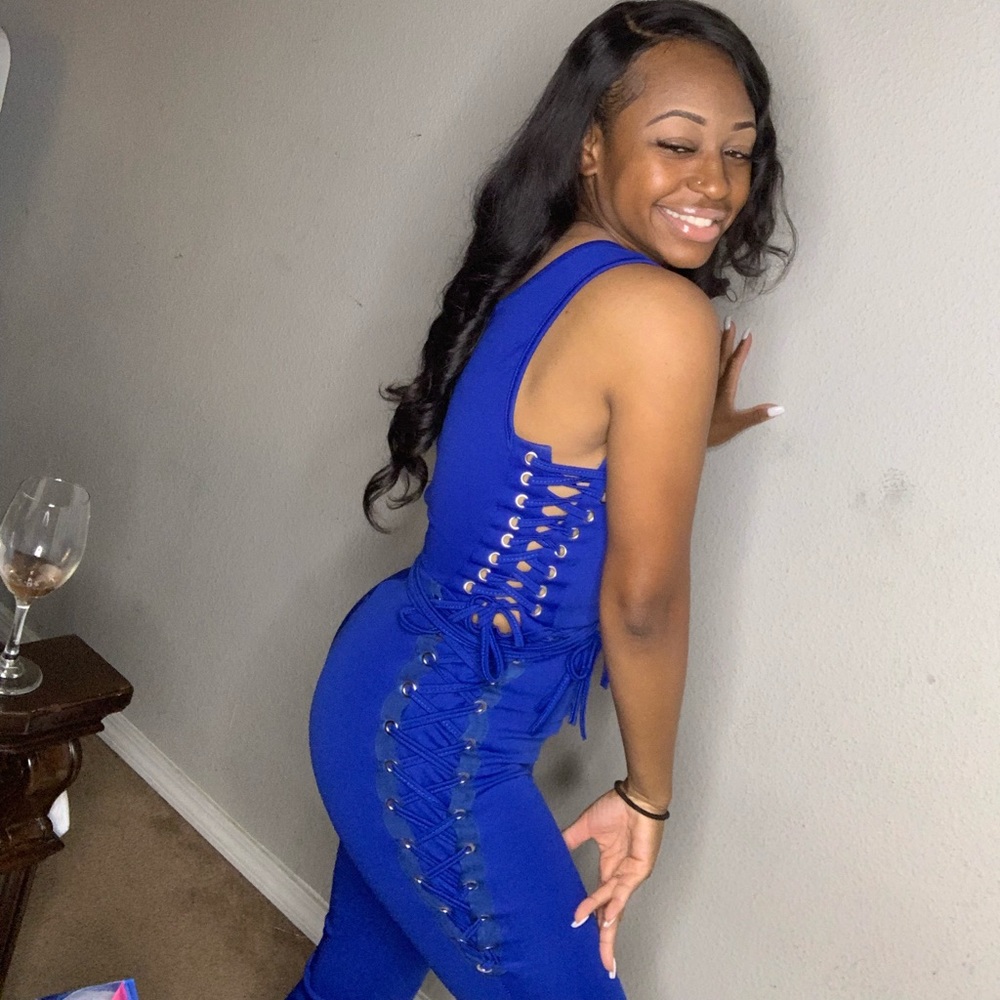 Blue Stringy Jumpsuit.